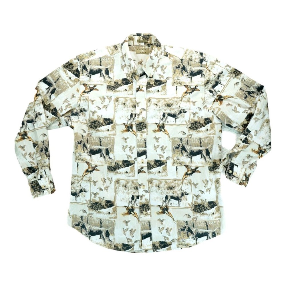 Natural Issue Button Up Shirt‎ Adult Medium Tall Ivory Quail Hunt Dog Hunting